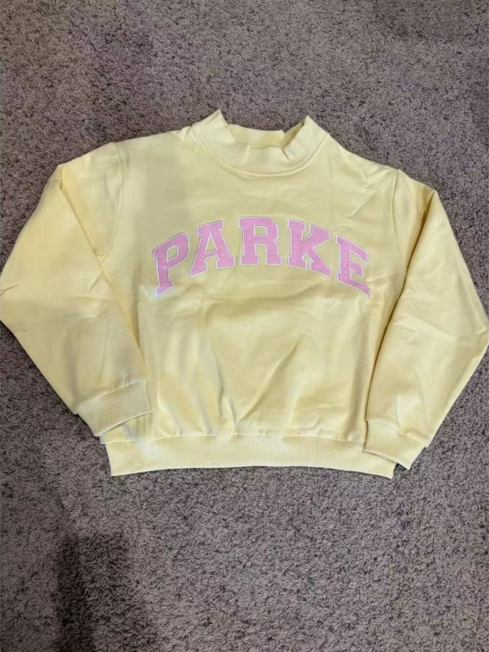 Parke Cropped Mock Neck Sweatshirt Yellow Pink Logo Size L/XL